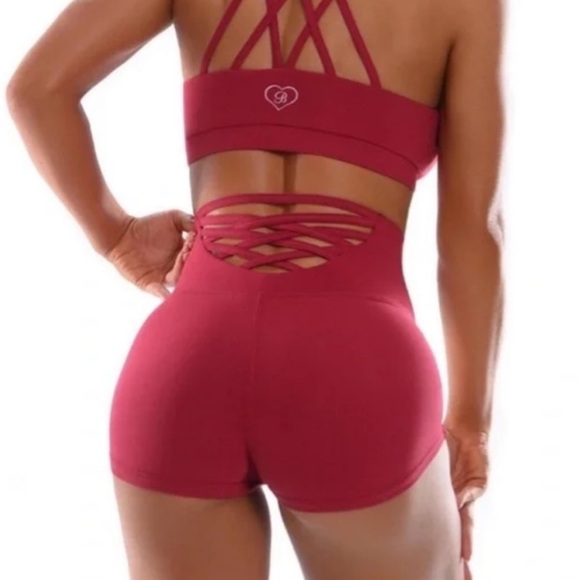 RARE Bombshell Sportswear Maroon Sexy Back Shorts - Picture 2 of 6